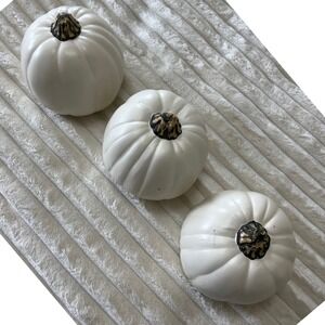 Set of 3 White Pumpkins Decorative Gourds Autumn Fall Decor